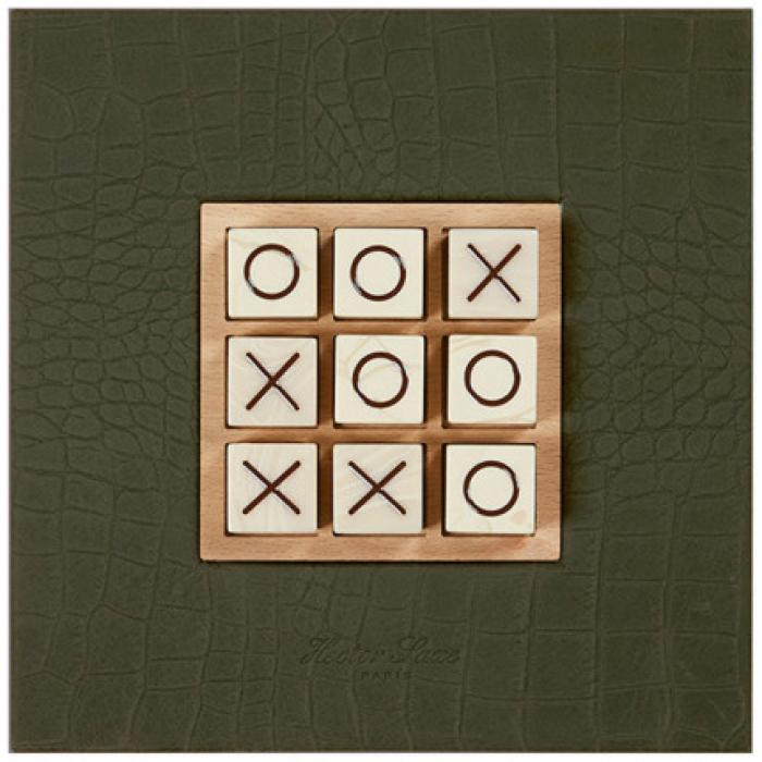 Exclusive board game "Tic Tac Toe" made of leather, khaki